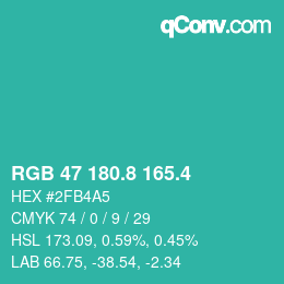 カラーコード: RGB 47 180.8 165.4 | qconv.com