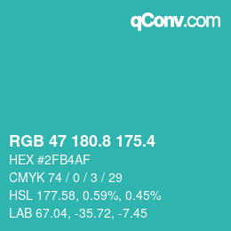 カラーコード: RGB 47 180.8 175.4 | qconv.com