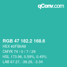 カラーコード: RGB 47 182.2 168.6 | qconv.com