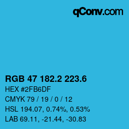 カラーコード: RGB 47 182.2 223.6 | qconv.com