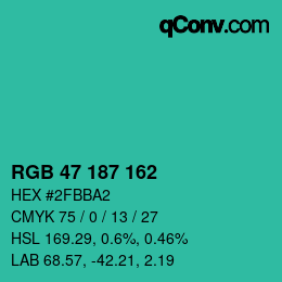 Color code: RGB 47 187 162 | qconv.com