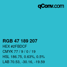 Color code: RGB 47 189 207 | qconv.com