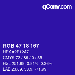Color code: RGB 47 18 167 | qconv.com