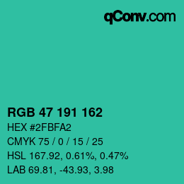 Color code: RGB 47 191 162 | qconv.com