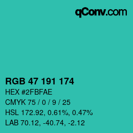 Color code: RGB 47 191 174 | qconv.com