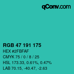 カラーコード: RGB 47 191 175 | qconv.com