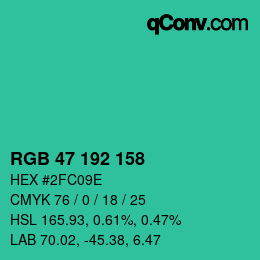 颜色代码: RGB 47 192 158 | qconv.com
