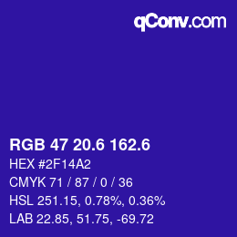 カラーコード: RGB 47 20.6 162.6 | qconv.com