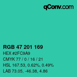Color code: RGB 47 201 169 | qconv.com