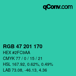Color code: RGB 47 201 170 | qconv.com