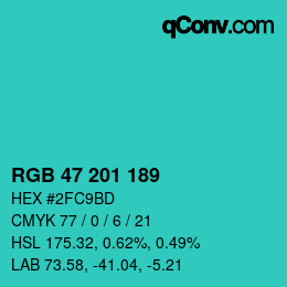 カラーコード: RGB 47 201 189 | qconv.com