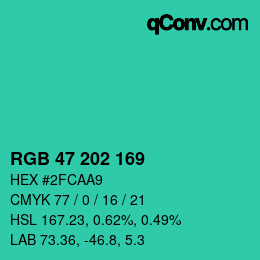 Color code: RGB 47 202 169 | qconv.com