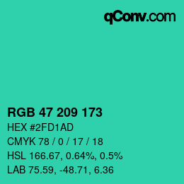 Color code: RGB 47 209 173 | qconv.com