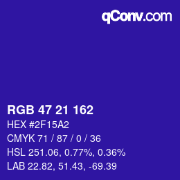 Color code: RGB 47 21 162 | qconv.com