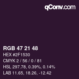 Color code: RGB 47 21 48 | qconv.com