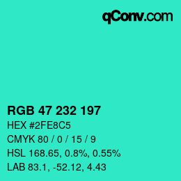 Color code: RGB 47 232 197 | qconv.com