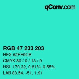 Color code: RGB 47 233 203 | qconv.com