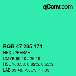 Color code: RGB 47 235 174 | qconv.com