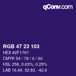 Color code: RGB 47 23 103 | qconv.com