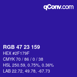 Color code: RGB 47 23 159 | qconv.com