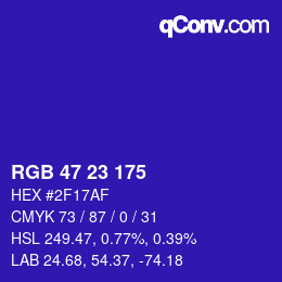 Color code: RGB 47 23 175 | qconv.com