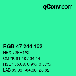 Color code: RGB 47 244 162 | qconv.com