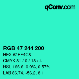 Color code: RGB 47 244 200 | qconv.com