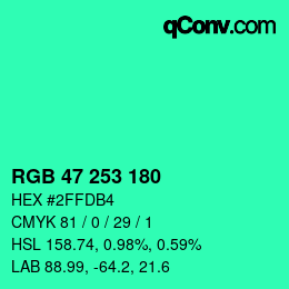 Color code: RGB 47 253 180 | qconv.com