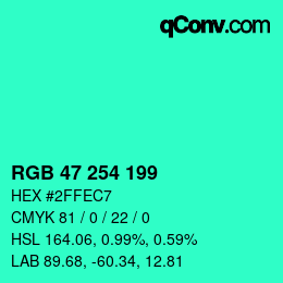Código de color: RGB 47 254 199 | qconv.com