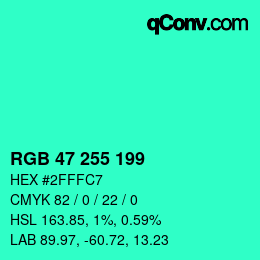 Color code: RGB 47 255 199 | qconv.com