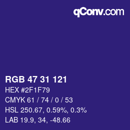 Color code: RGB 47 31 121 | qconv.com
