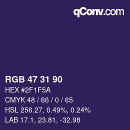Color code: RGB 47 31 90 | qconv.com