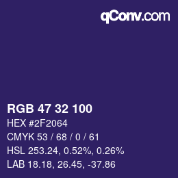 Color code: RGB 47 32 100 | qconv.com