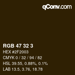 Color code: RGB 47 32 3 | qconv.com