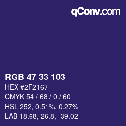 Color code: RGB 47 33 103 | qconv.com
