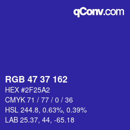 Color code: RGB 47 37 162 | qconv.com