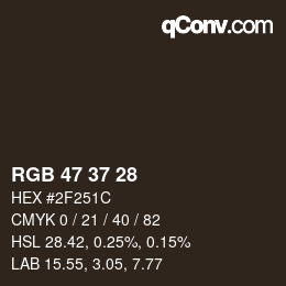 Color code: RGB 47 37 28 | qconv.com