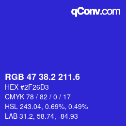カラーコード: RGB 47 38.2 211.6 | qconv.com
