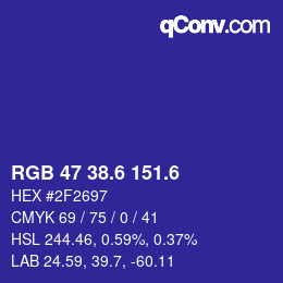 カラーコード: RGB 47 38.6 151.6 | qconv.com