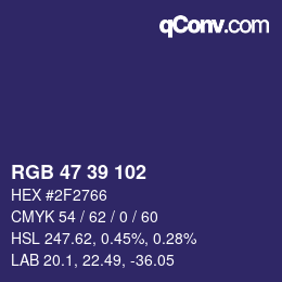 Color code: RGB 47 39 102 | qconv.com