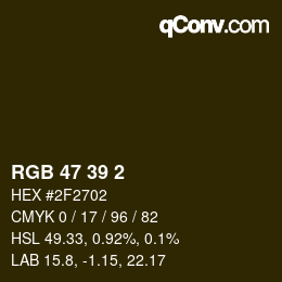 Color code: RGB 47 39 2 | qconv.com
