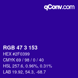Color code: RGB 47 3 153 | qconv.com