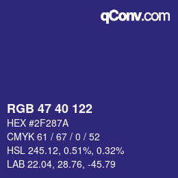 カラーコード: RGB 47 40 122 | qconv.com