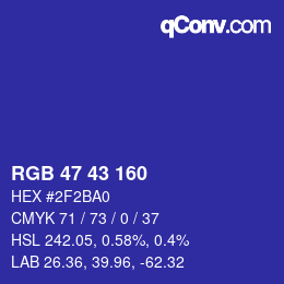 Color code: RGB 47 43 160 | qconv.com