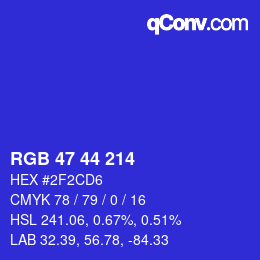 Color code: RGB 47 44 214 | qconv.com