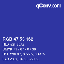 Color code: RGB 47 53 162 | qconv.com