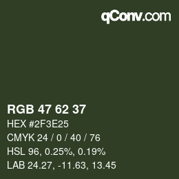 Color code: RGB 47 62 37 | qconv.com