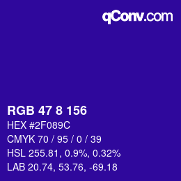 カラーコード: RGB 47 8 156 | qconv.com