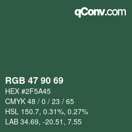 颜色代码: RGB 47 90 69 | qconv.com