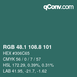 Color code: RGB 48.1 108.8 101 | qconv.com